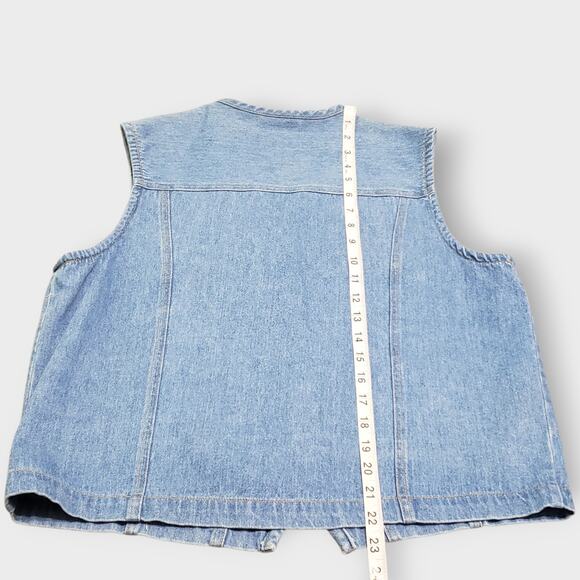 Vintage Sag Harbor Denim Floral Rhinestone Vest Medium Western Festival Indie - Picture 8 of 9